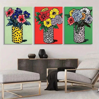 3pcs Colorful Floral Flower Vases Perfect Wall Art Set Canvas Framed 40x60cm - High Quality Print 100% Australian Made Wall Canvas Ready to Hang