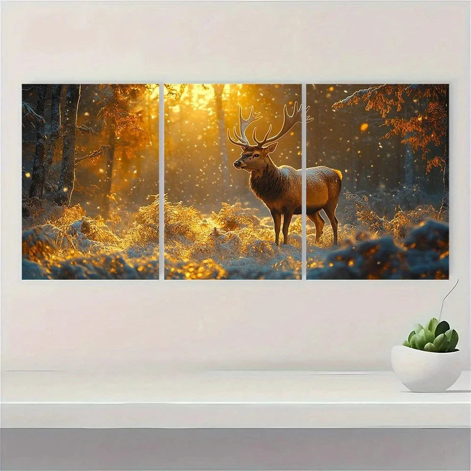 3pcs Forest Deer Wildlife Countryside Wall Art Set Canvas Framed 60x90cm - High Quality Print 100% Australian Made Wall Canvas Ready to Hang