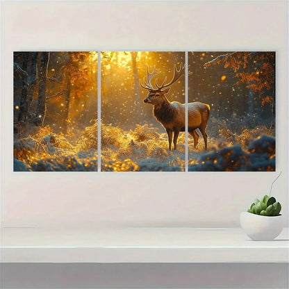3pcs Forest Deer Wildlife Countryside Wall Art Set Canvas Framed 60x90cm - High Quality Print 100% Australian Made Wall Canvas Ready to Hang