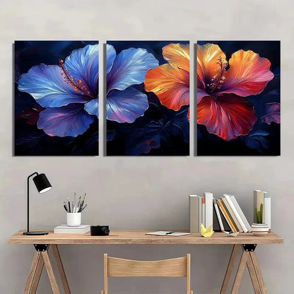3pcs Vibrant Hibiscus Flower Purple White Red Metal Print Ready to Hang Art