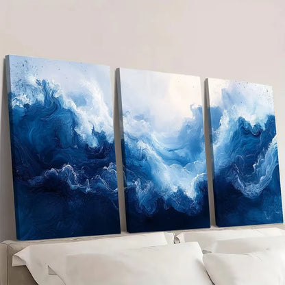 3pcs Cobalt Blue Modern Ocean Decor Painting Wall Art Set Canvas Framed 60x90cm - High Quality Print 100% Australian Made Wall Canvas Ready to Hang