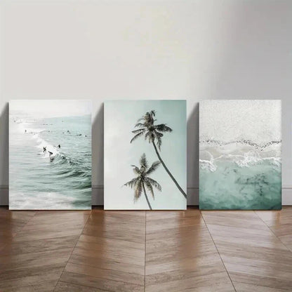 3pcs Palm Trees Perfect Beach Ocean Minimalism Wall Art Set Canvas Framed 40x60cm - High Quality Print 100% Australian Made Wall Canvas Ready to Hang