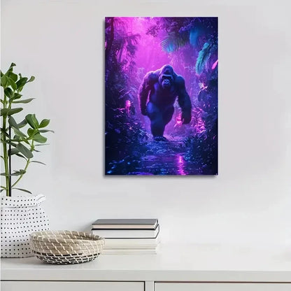 Cyberpunk Gorilla Ethereal Glow Forest Painting 40x60cm Metal Print Ready to Hang