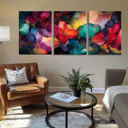 3pcs Vibrant Floral Abstract Accents Prefect Wall Art Canvas Unframed - High Quality Print 100% Australian Made Wall Canvas