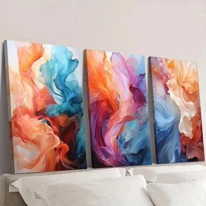 3pcs Abstract Colorful Smoke Designs Wall Art Set Canvas Framed 40x60cm - High Quality Print 100% Australian Made Wall Canvas Ready to Hang