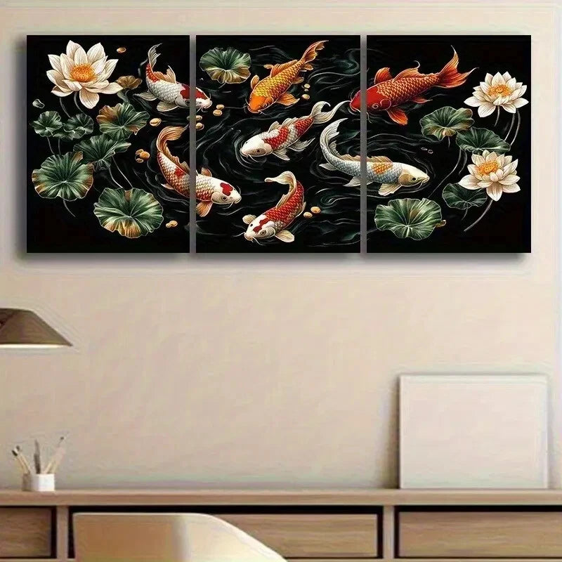 3pcs Abstract Golden Tree with Autumn Leaves Dark Metal Print Ready to Hang Art