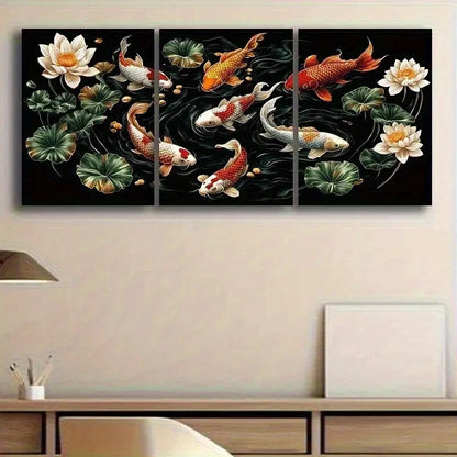 3pcs Abstract Golden Tree with Autumn Leaves Dark Metal Print Ready to Hang Art