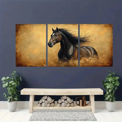 3pcs Vintage Majestic Brown Horse Painting Wall Art Set Canvas Framed 40x60cm - High Quality Print 100% Australian Made Wall Canvas Ready to Hang