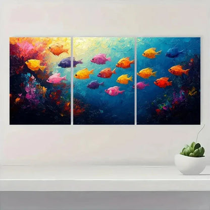 3pcs Fish Blue Sea Original Colorful ETWall Art Set Canvas Unframed - High Quality Print 100% Australian Made Wall Canvas