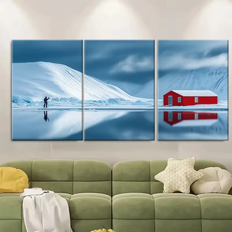 3pcs Winter landscape of Svalbard Metal Print Ready to Hang Art