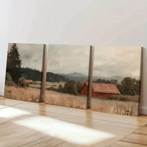 3pcs Rustic Barn Rolling Hills Serene Landscape Wall Art Canvas Unframed - High Quality Print 100% Australian Made Wall Canvas