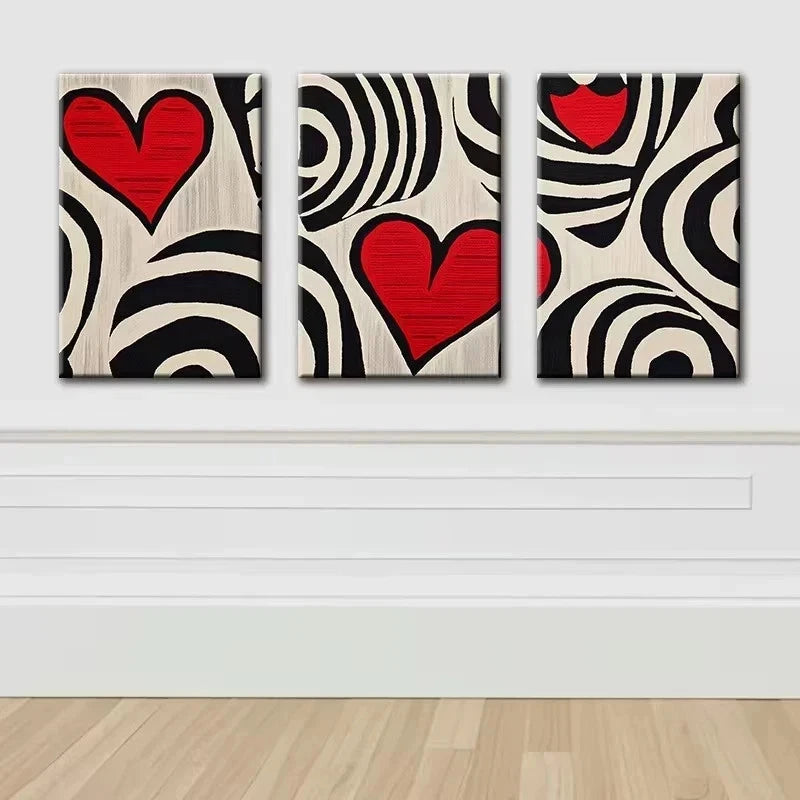3pcs Modern Abstract Love Heart Metal Print Ready to Hang Art
