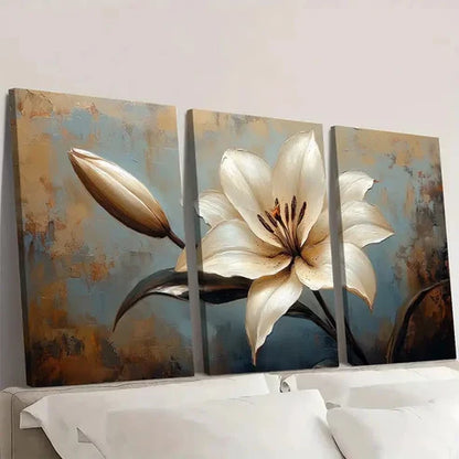 3pcs Beige & Blue Floral Wall Decor BB Wall Art Set Canvas Unframed - High Quality Print 100% Australian Made Wall Canvas