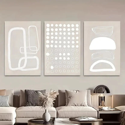 3pcs White Geometric Abstract Modern Metal Print Ready to Hang Art