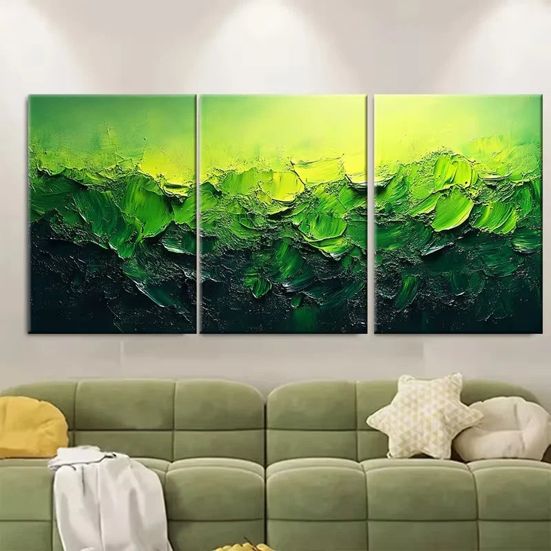 3pcs Vivid Green Abstract Art Metal Print Ready to Hang Art