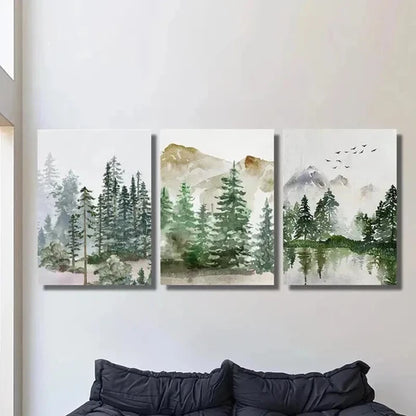 3pcs Sage Green Forest Mountain Nature Wall Art Canvas Unframed – High Quality Print 100% Australian Made Wall Canvas