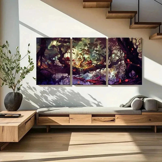 3pcs Fantasy Tree House Vintage Wall Art Set Canvas Framed 40x60cm - High Quality Print 100% Australian Made Wall Canvas Ready to Hang