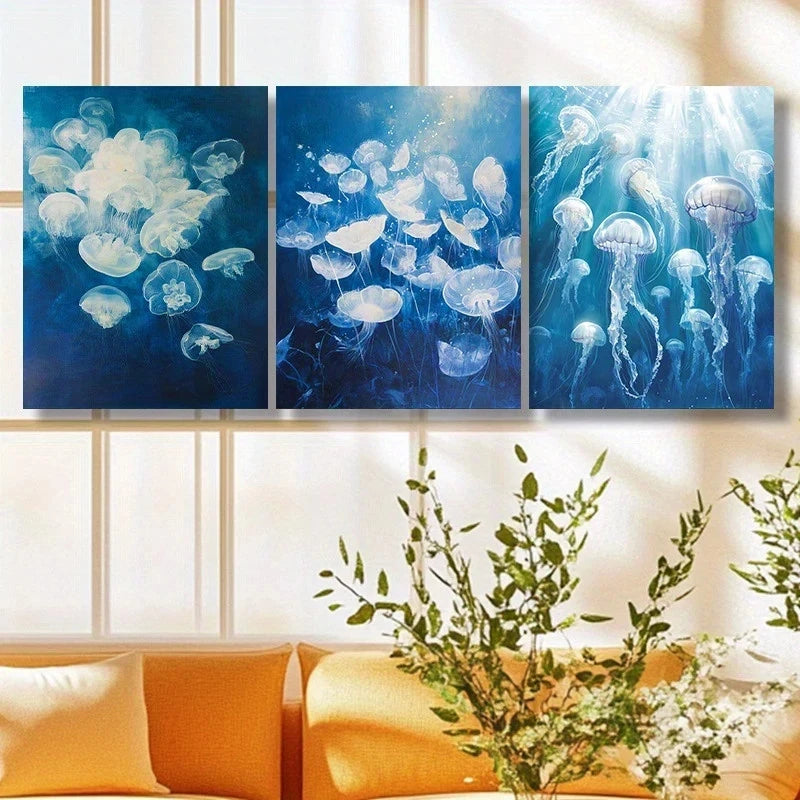 3pcs Vibrant Blue Tropical Scene with Sunlight Metal Print Ready to Hang Art