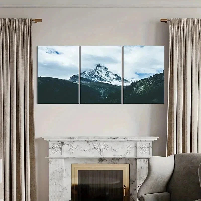 3pcs Snowy Mountain Landscape Forest Scenery Wall Art Set Canvas Framed 40x60cm - High Quality Print 100% Australian Made Wall Canvas Ready to Hang
