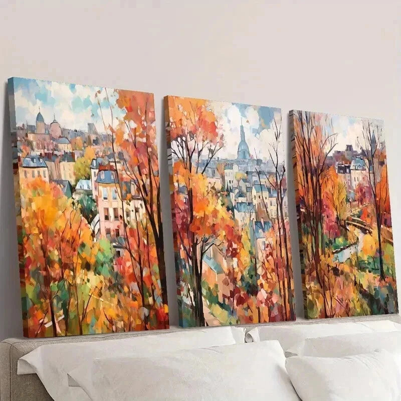3pcs Autumn Birch Forest Landscape Wall Art Set Canvas Framed 40x60cm - High Quality Print 100% Australian Made Wall Canvas Ready to Hang