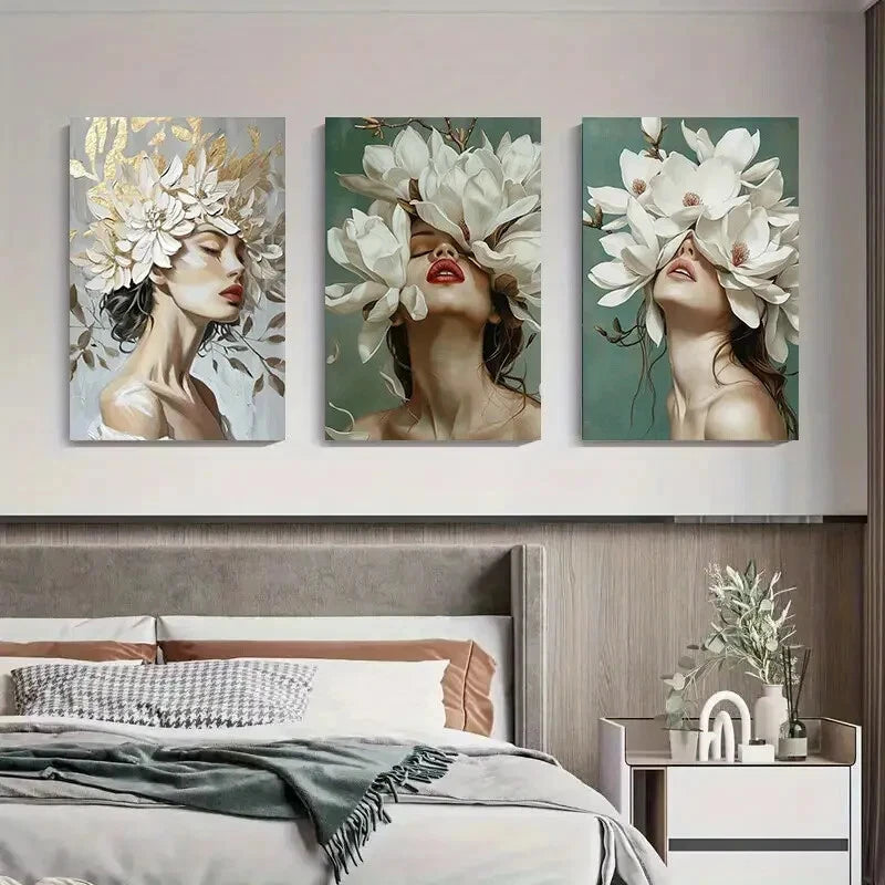 3pcs Elegant Flower Crown Modern Perfect Wall Art Set Canvas Framed 40x60cm - High Quality Print 100% Australian Made Wall Canvas Ready to Hang
