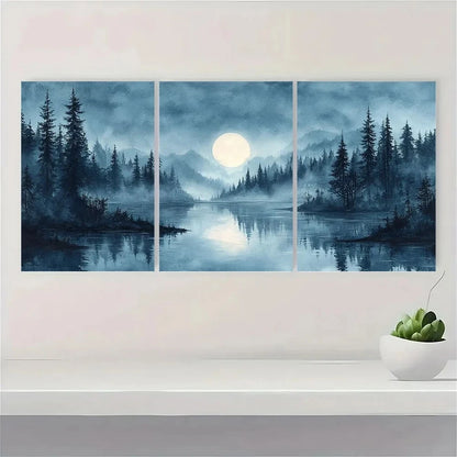 3pcs Misty Forest Abstract Vintage Style Serene Metal Print Ready to Hang Art