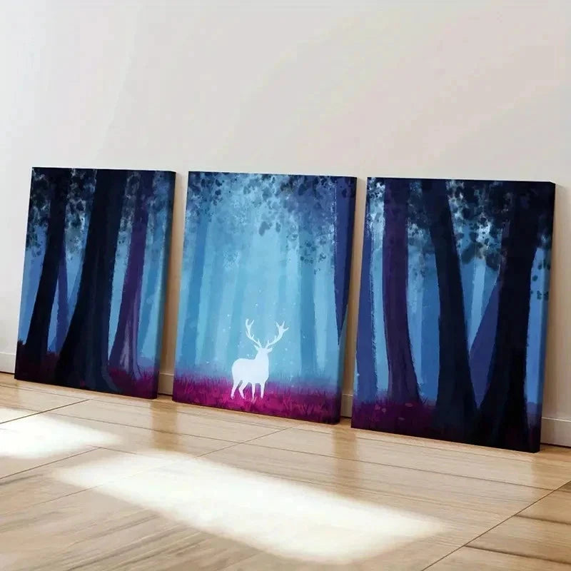 3pcs Forest Sparkling Deer Animal  Wall Art Set Canvas Framed 40x60cm - High Quality Print 100% Australian Made Wall Canvas Ready to Hang