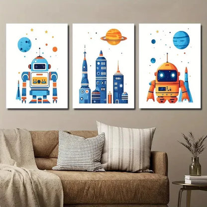 3pcs Cartoon Space Theme Wall Art Set Canvas Unframed - High Quality Print 100% Australian Made Wall Canvas