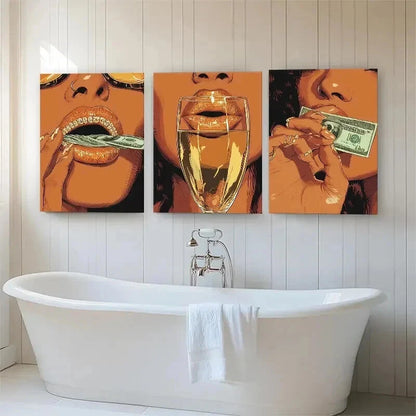 3pcs Luxury Lifestyle Bold Pop Lips Perfect Wall Art Set Canvas Framed 40x60cm - High Quality Print 100% Australian Made Wall Canvas Ready to Hang