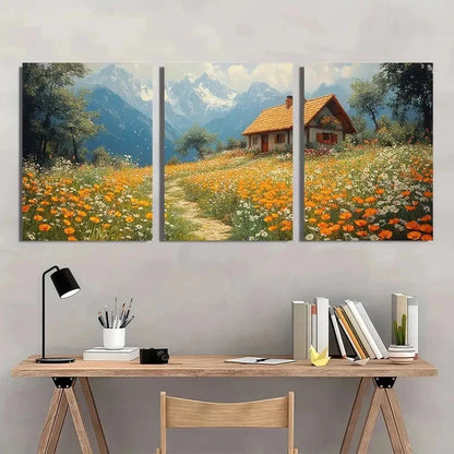 3pcs Vintage Wildflower Meadow cLandscape Perfect Wall Art Set Canvas Framed 40x60cm - High Quality Print 100% Australian Made Wall Canvas Ready to Hang