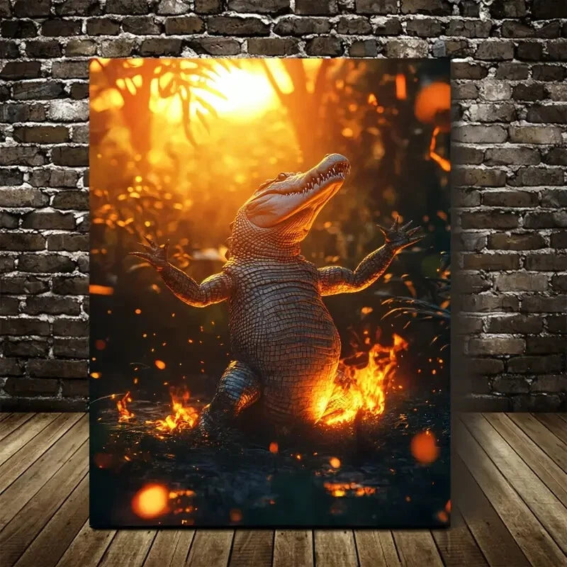 Whimsical Dancing Crocodile In Magical Painting 40x60cm Metal Print Ready to Hang