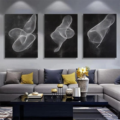 3pcs Abstract Chalk Geometric Line Metal Print Ready to Hang Art