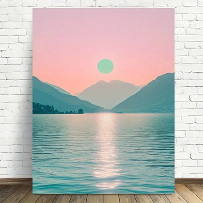 Beautiful Moonlit Serenity Lake Scene Painting 40x60cm Metal Print Ready to Hang