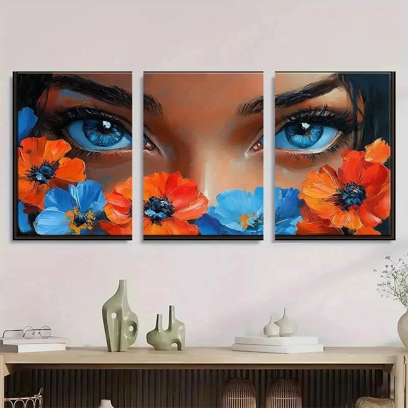 3pcs Dreamy Girl Beautiful Face Natural Perfect Wall Art Set Canvas Framed 40x60cm - High Quality Print 100% Australian Made Wall Canvas Ready to Hang