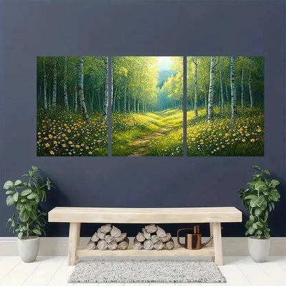 3pcs Serene Forest & Wildflower Scenery Wall Art Set Canvas Framed 40x60cm - High Quality Print 100% Australian Made Wall Canvas Ready to Hang
