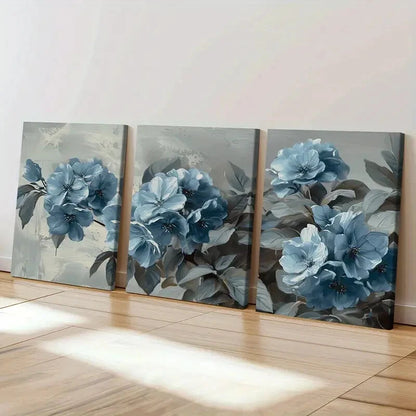 3pcs Abstract Vintage Blue Floral Design Wall Art Set Canvas Framed 40x60cm - High Quality Print 100% Australian Made Wall Canvas Ready to Hang