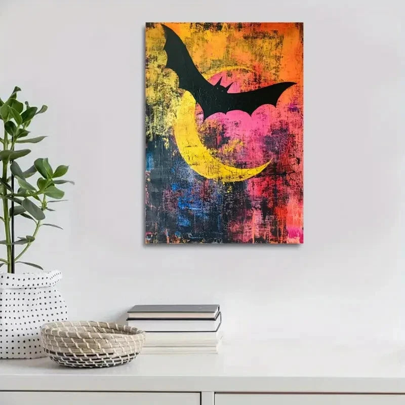 Modern Abstract Bat and Moon Painting  40x60cm Metal Print Ready to Hang