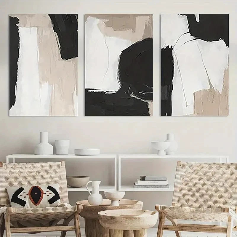 3pcs Painting Black and White Neutral Abstract Metal Print Ready to Hang Art