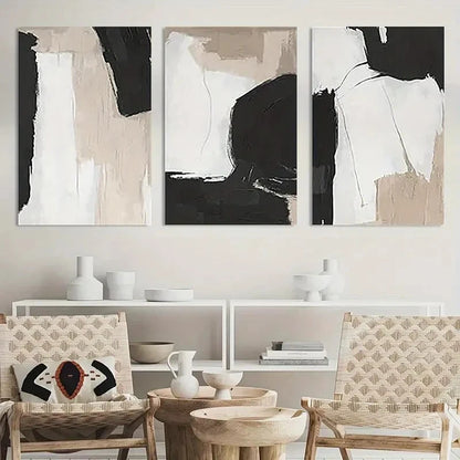 3pcs Painting Black and White Neutral Abstract Metal Print Ready to Hang Art