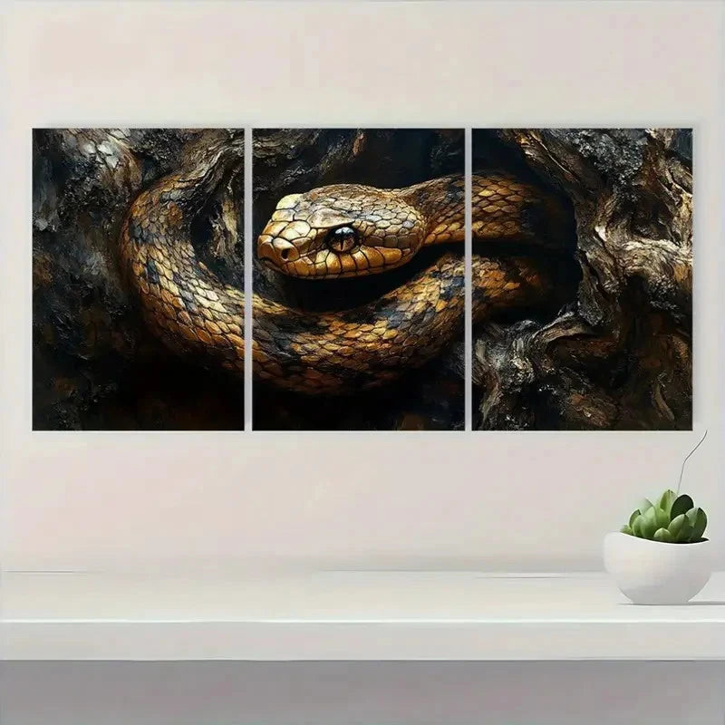 3pcs Canvas Snake Painting Artistic E Wall Art Set Canvas Framed 40x60cm - High Quality Print 100% Australian Made Wall Canvas Ready to Hang