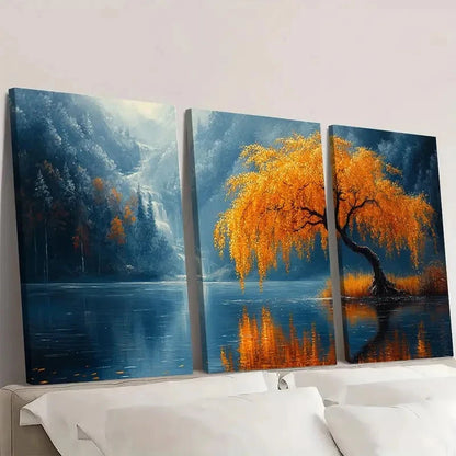 3pcs Willow Tree by The Lake Wall Art Set Canvas Framed 40x60cm - High Quality Print 100% Australian Made Wall Canvas Ready to Hang