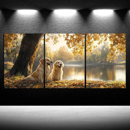 3pcs Featuring Dogs by a Forest Lake Metal Print Ready to Hang Art