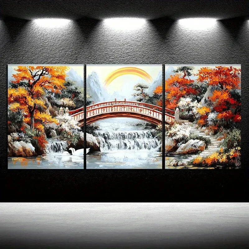 3pcs The Bridge Under The Rainbow Metal Print Ready to Hang Art