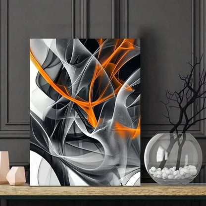 Abstract Orange Swirls Black And White Background 40x60cm Metal Print Ready to Hang