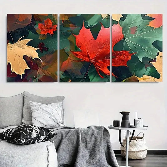 3pcs Abstract Autumn Leaves Botanical Wall Art Set Canvas Framed 60x90cm - High Quality Print 100% Australian Made Wall Canvas Ready to Hang