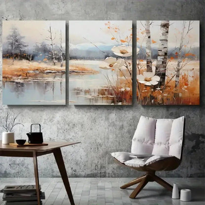 3pcs White Flowers Nature and Water Reflection Metal Print Ready to Hang Art