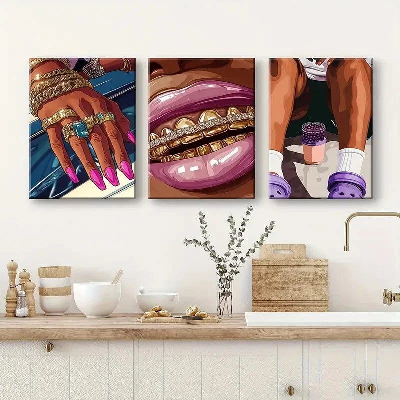 3pcs Vibrant Wildflower & Bookshelf Metal Print Ready to Hang Art