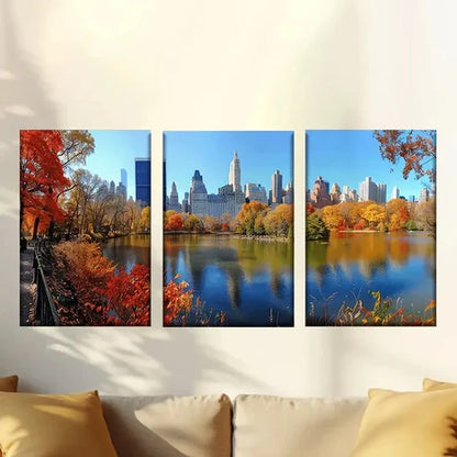 3pcs Autumn forest under blue sky Wall Art Canvas Unframed - High Quality Print 100% Australian Made Wall Canvas