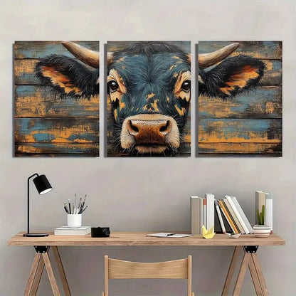 3pcs Rustic Cow Animal Farmhouse Metal Print Ready to Hang Art