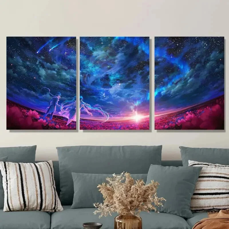 3pcs Starry Night Sky Vibrant Cosmic Scene Metal Print Ready to Hang Art